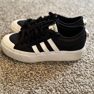 Adidas Black and White Platform Shoes